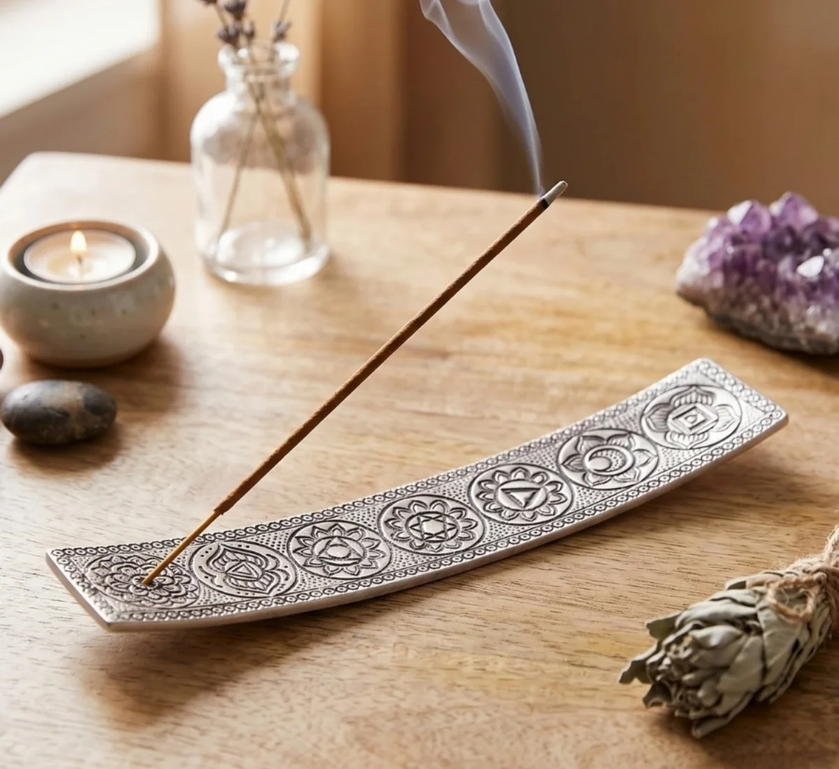7 Çakra Kayık Metal Tütsülük