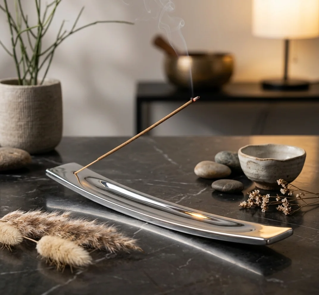 Minimalist Parlak Gümüş Kayık Metal Tütsülük