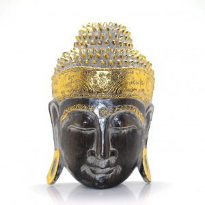 Dekoratif Ahşap Buda Kafası Gold Black 40 cm