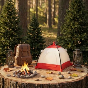 Mini Çadır Lamba Beyaz-Kırmızı