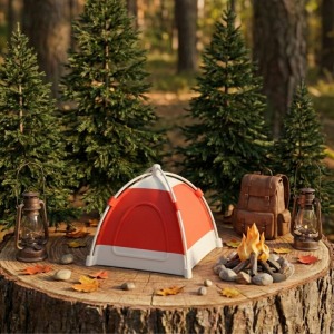 Mini Çadır Lamba Kırmızı-Beyaz