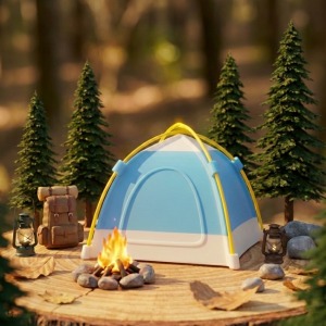 Mini Çadır Lamba Mavi-Beyaz