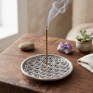 Yaşam Çiçeği Yuvarlak Metal Tütsülük